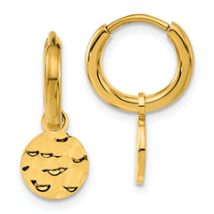 Chisel Stainless Steel Polished Hammered Yellow IP-plated Circle Dangle Hoop Earrings