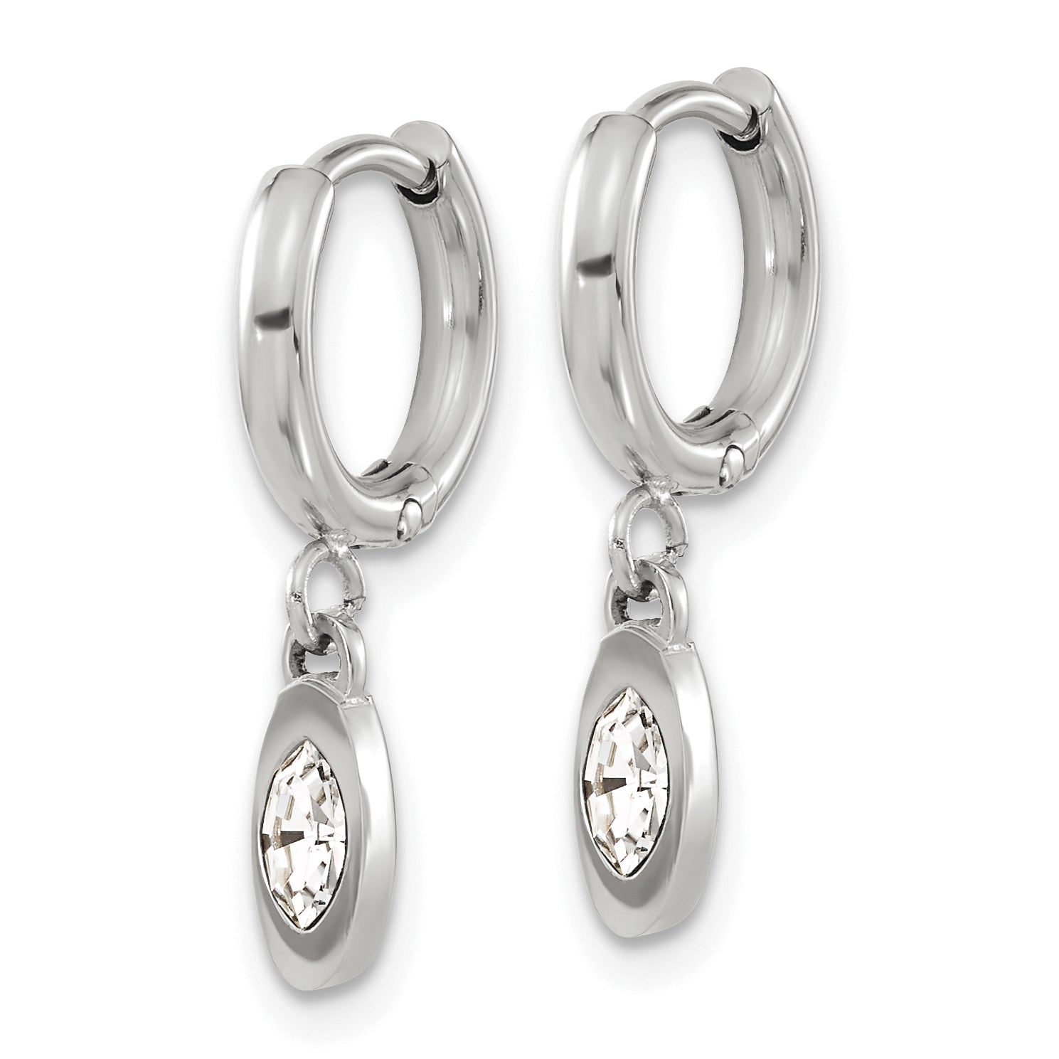 Chisel Stainless Steel Polished with Crystal Dangle Hoop Earrings