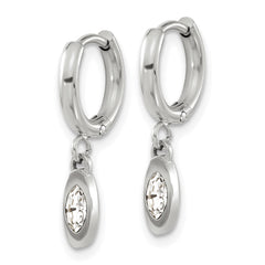 Chisel Stainless Steel Polished with Crystal Dangle Hoop Earrings
