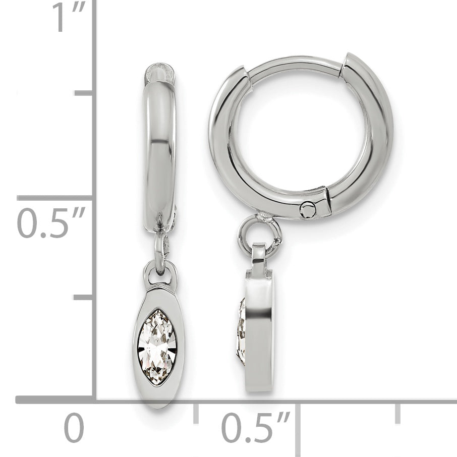 Chisel Stainless Steel Polished with Crystal Dangle Hoop Earrings
