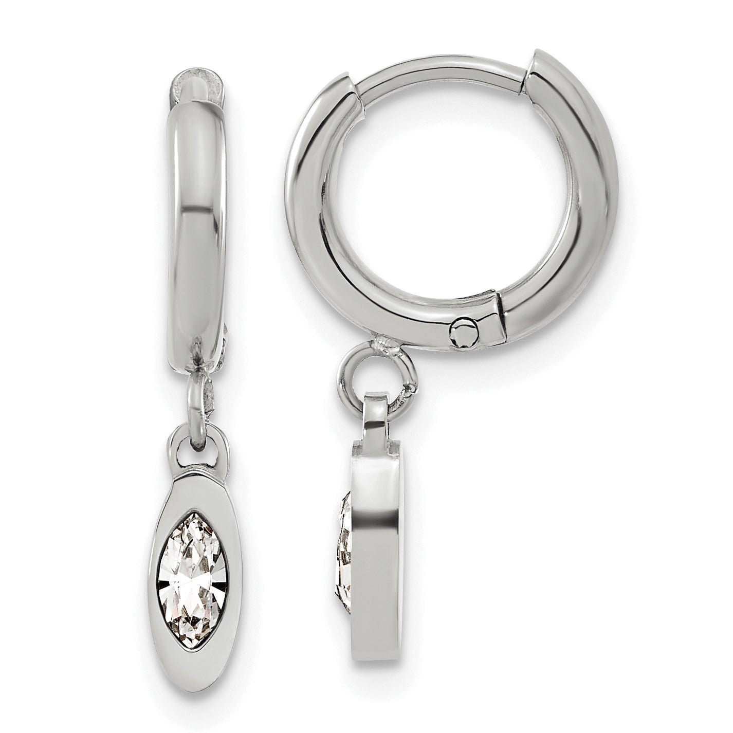 Chisel Stainless Steel Polished with Crystal Dangle Hoop Earrings