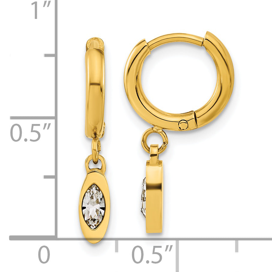 Chisel Stainless Steel Polished Yellow IP-plated with Crystal Dangle Hoop Earrings