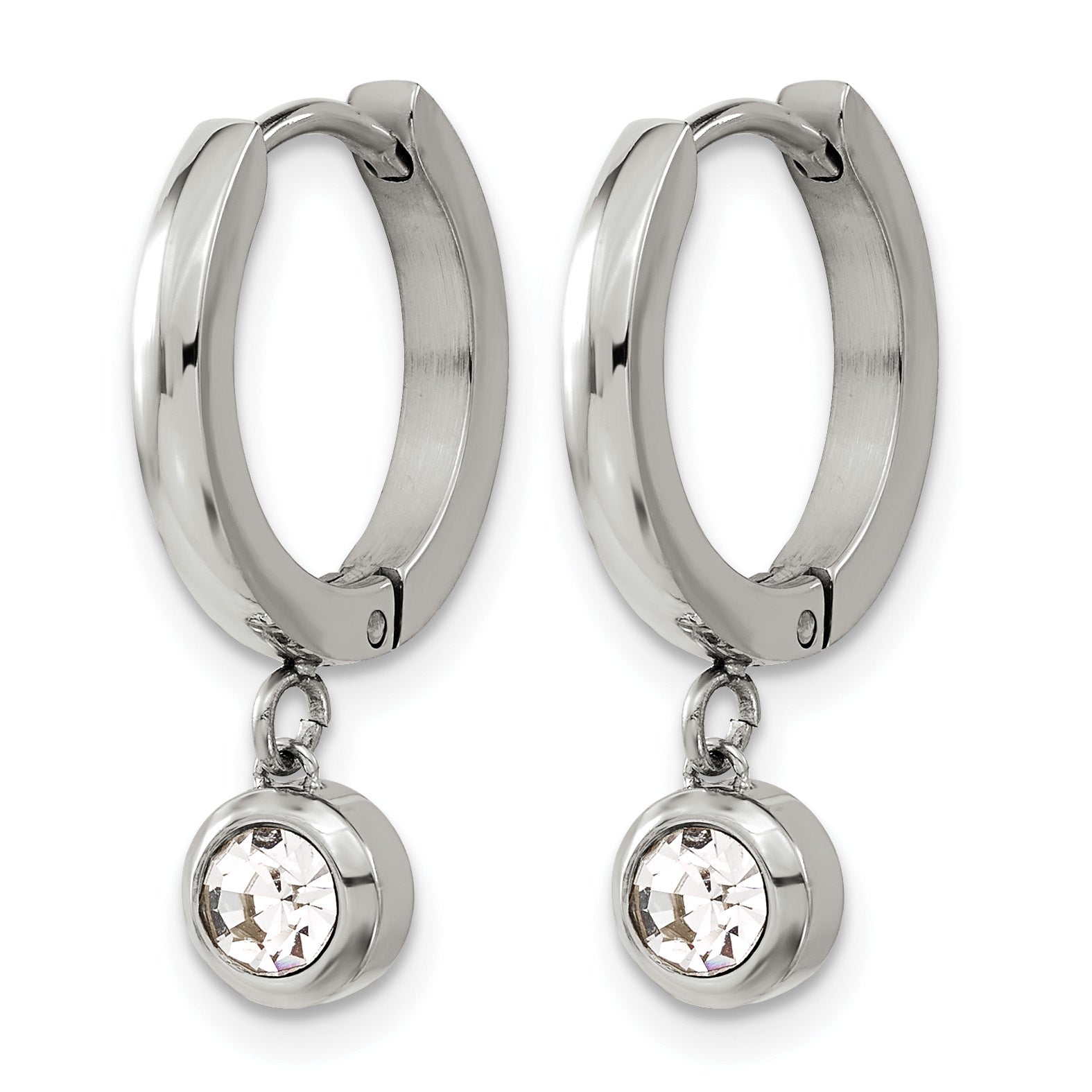 Stainless Steel Polished Cubic Zirconia Huggie Hoop Earrings Secondary image