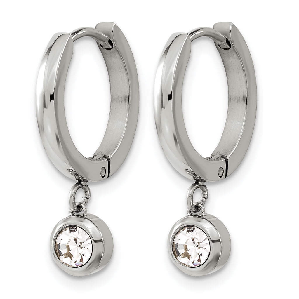 Stainless Steel Polished Cubic Zirconia Huggie Hoop Earrings