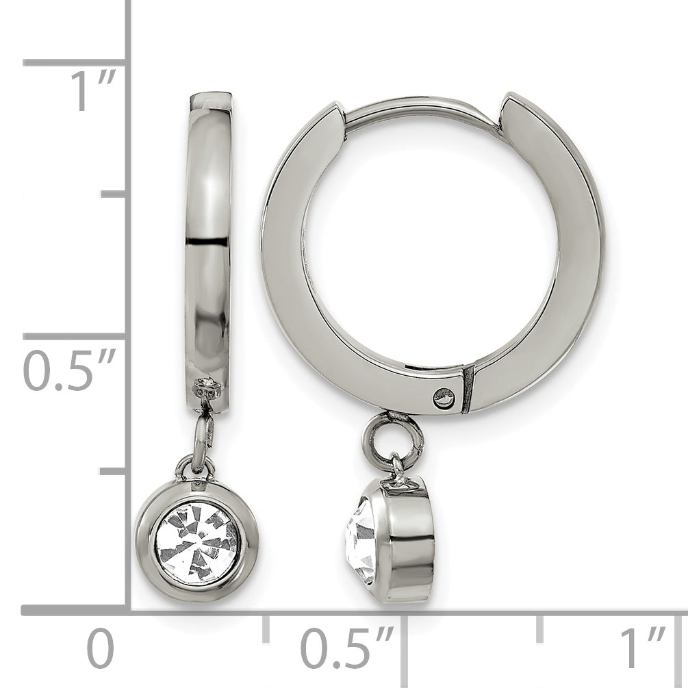 Stainless Steel Polished Cubic Zirconia Huggie Hoop Earrings