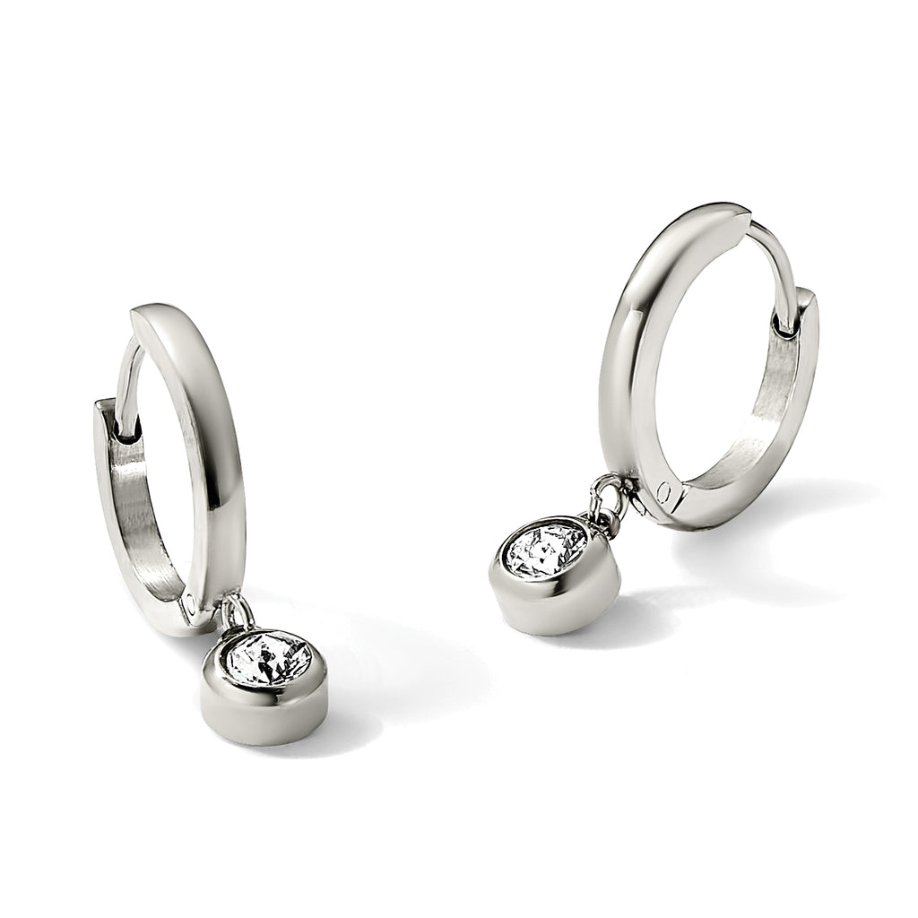 Stainless Steel Polished Cubic Zirconia Huggie Hoop Earrings