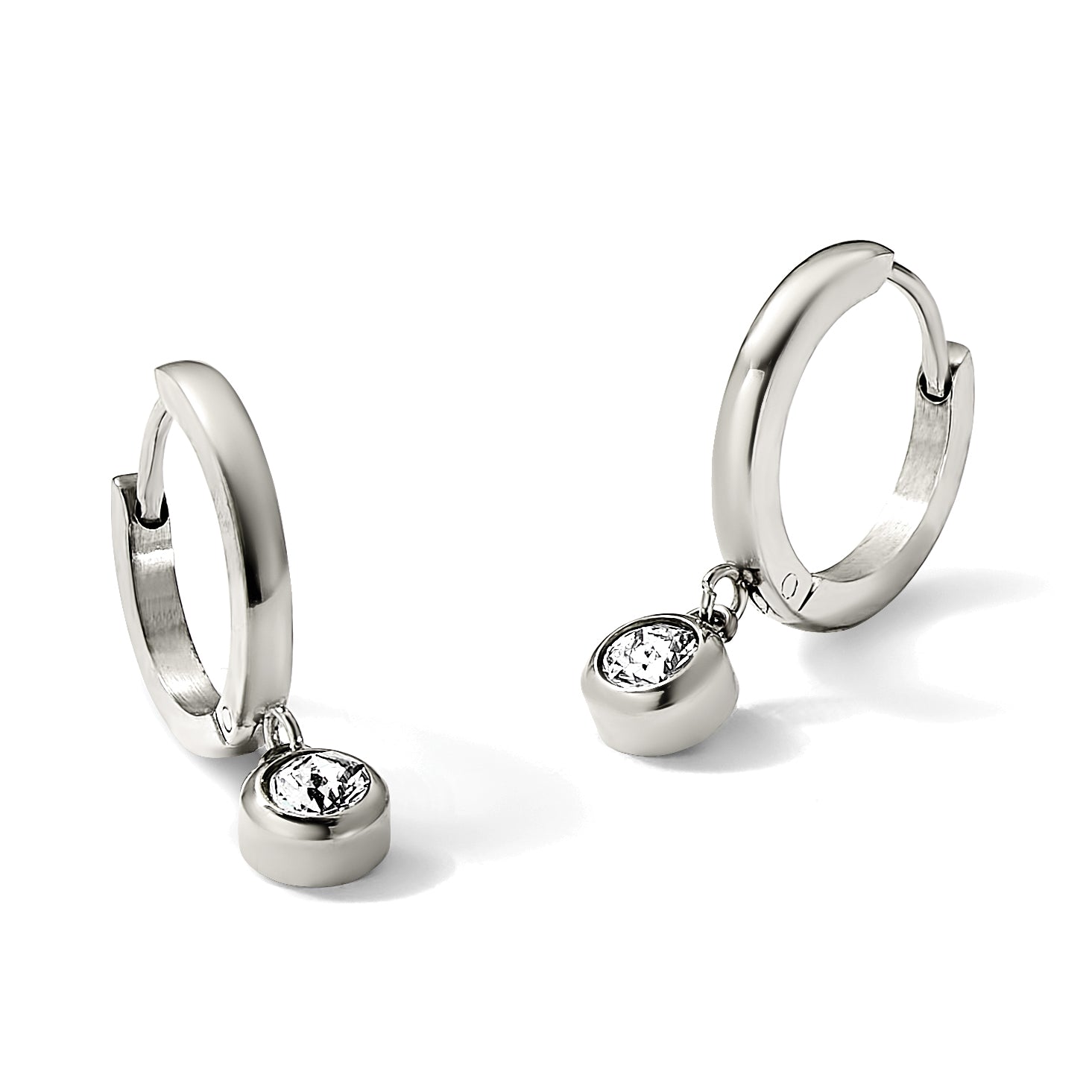 Stainless Steel Polished Cubic Zirconia Huggie Hoop Earrings