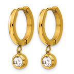 Stainless Steel Gold-Tone Polished Cubic Zirconia Huggie Hoop Earrings