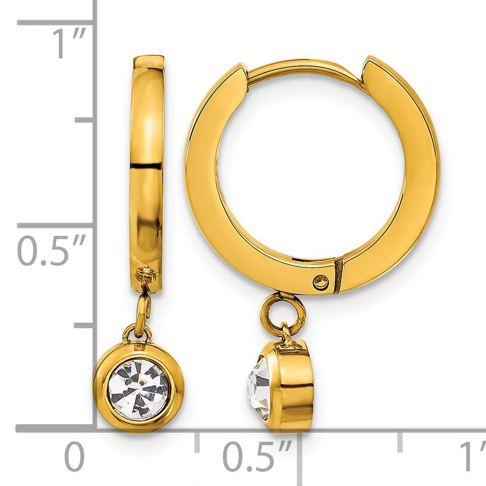 Stainless Steel Gold-Tone Polished Cubic Zirconia Huggie Hoop Earrings