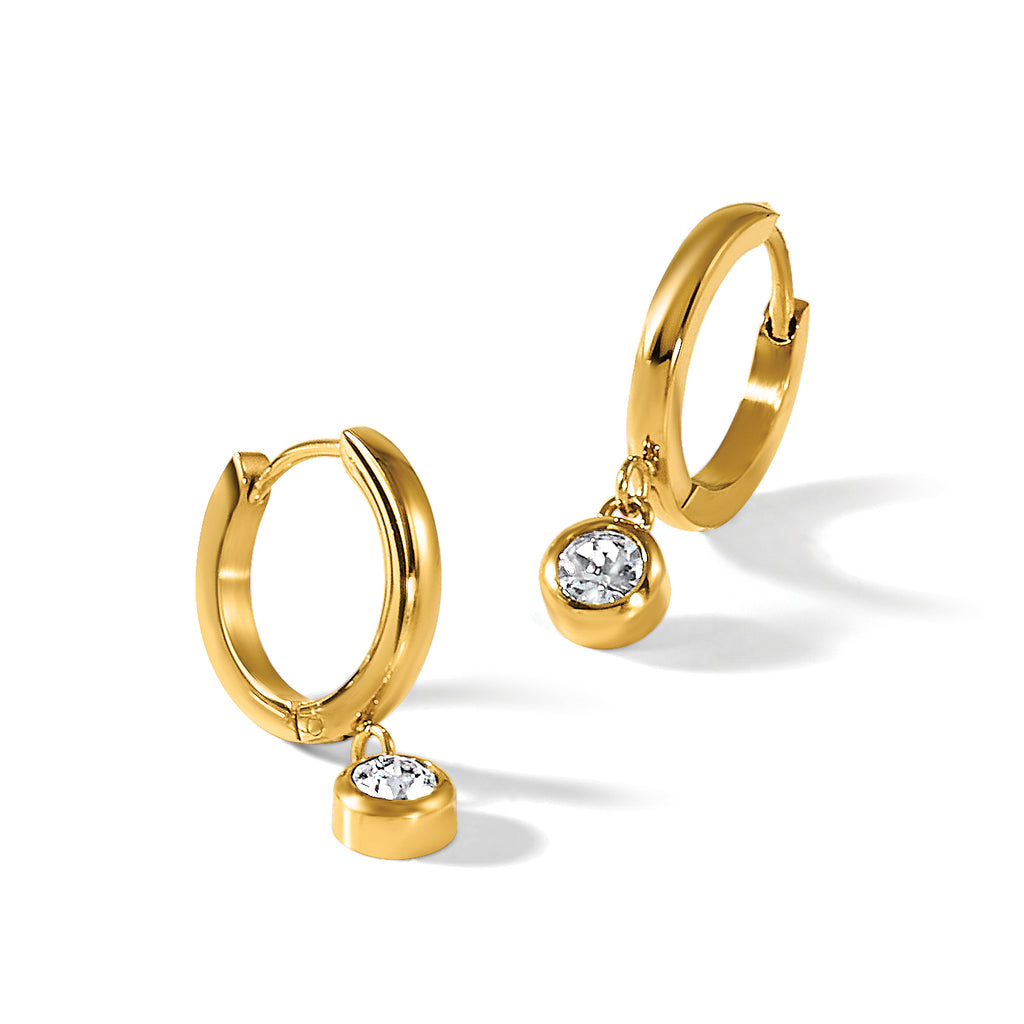 Stainless Steel Gold-Tone Polished Cubic Zirconia Huggie Hoop Earrings