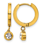 Stainless Steel Gold-Tone Polished Cubic Zirconia Huggie Hoop Earrings