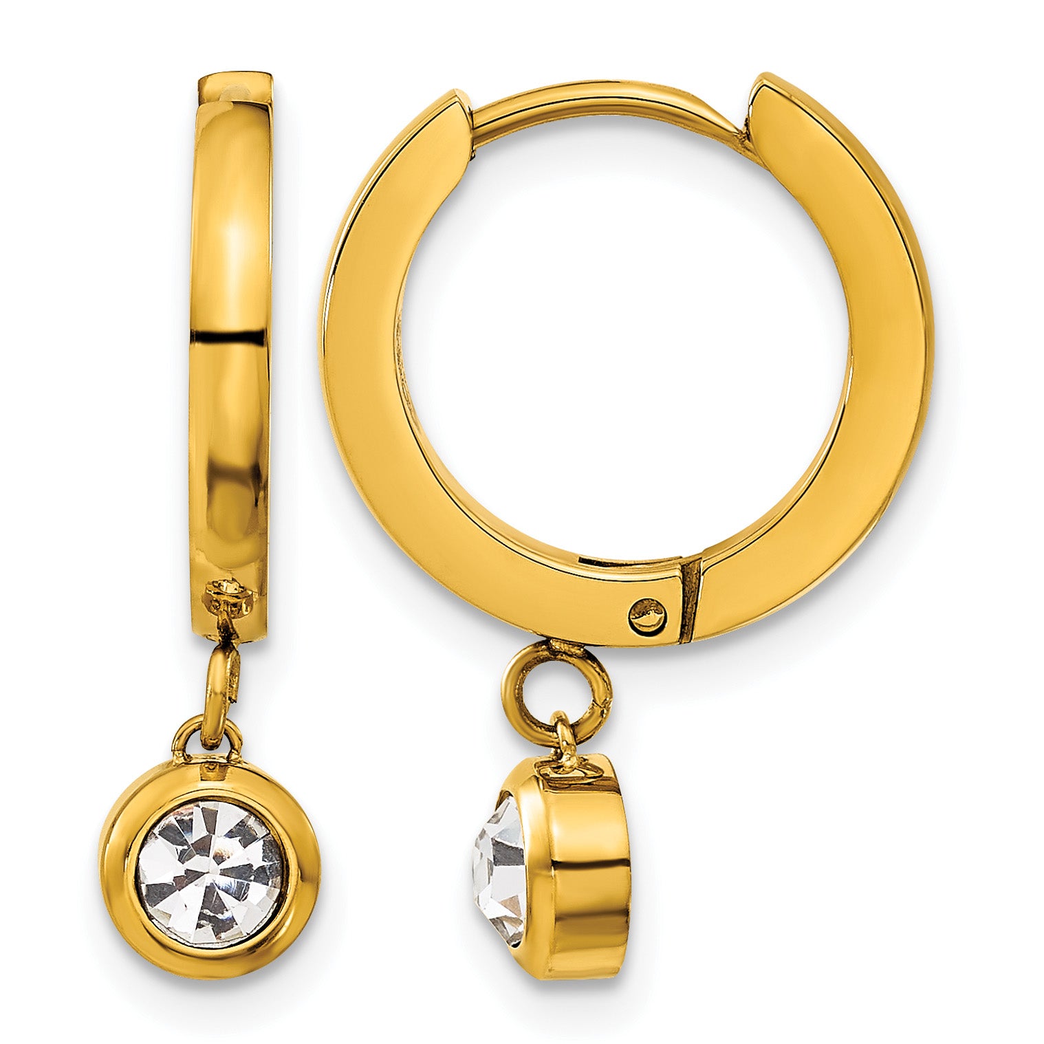 Stainless Steel Gold-Tone Polished Cubic Zirconia Huggie Hoop Earrings