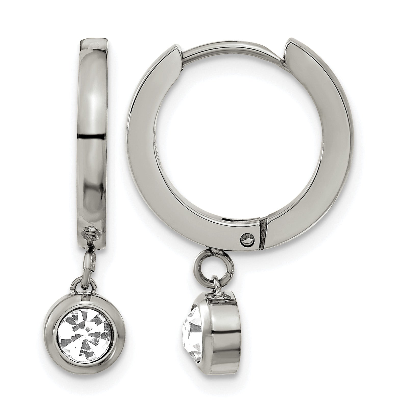Stainless Steel Polished Cubic Zirconia Huggie Hoop Earrings
