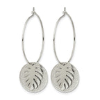 Stainless Steel Polished Textured Leaf Hoop Earrings for Women