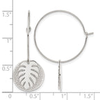 Stainless Steel Polished Textured Leaf Hoop Earrings for Women