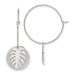 Chisel Stainless Steel Polished Textured Circle with Leaf Dangle Hoop Earrings