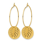 Stainless Steel Gold-Tone Polished Textured Leaf Hoop Earrings for Women