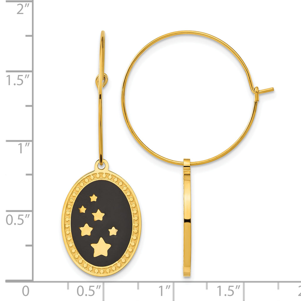 Stainless Steel Gold-Tone Enamel Polished Star Hoop Earrings for Women