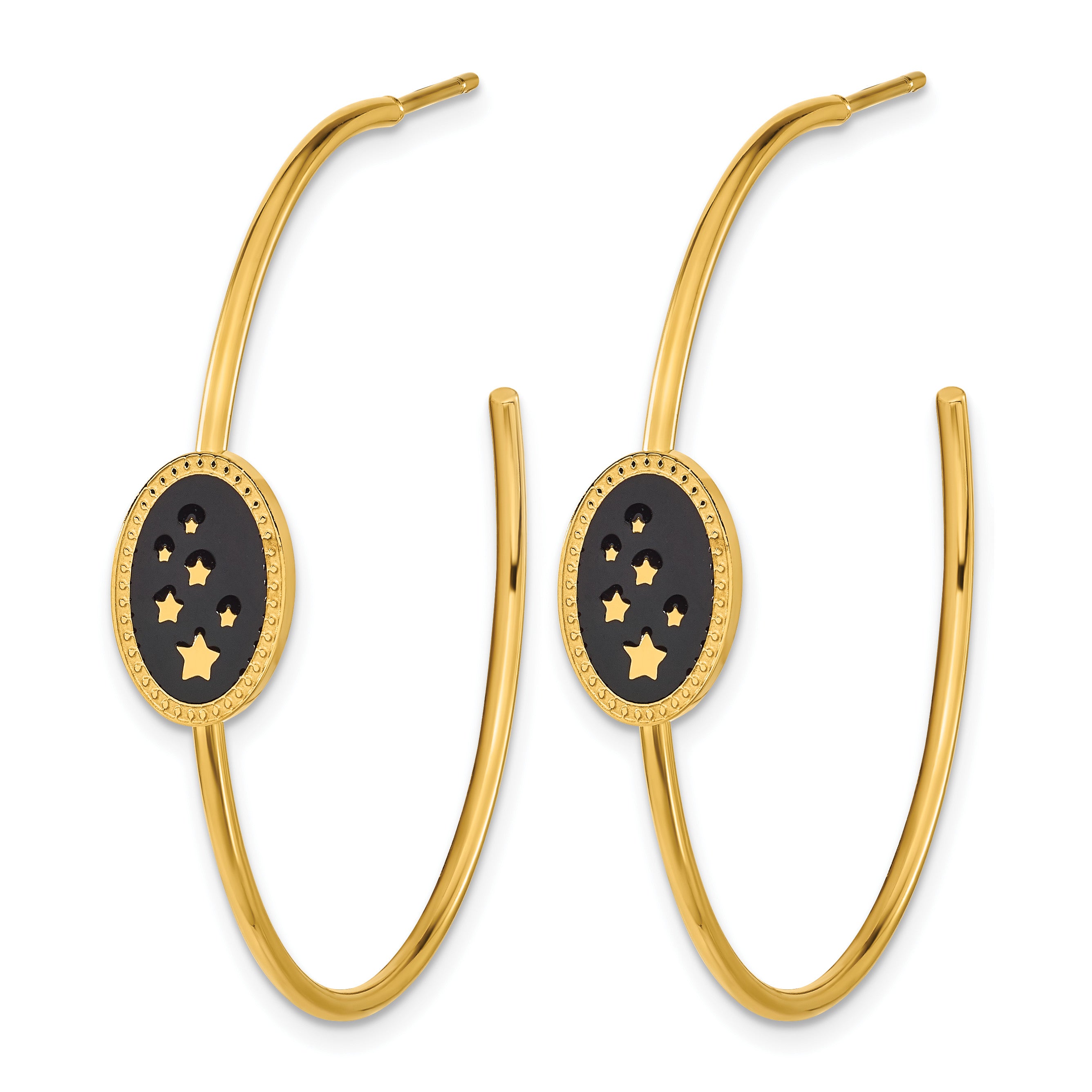 Stainless Steel Gold-Tone Enamel Polished Star C-Hoop Earrings for Women