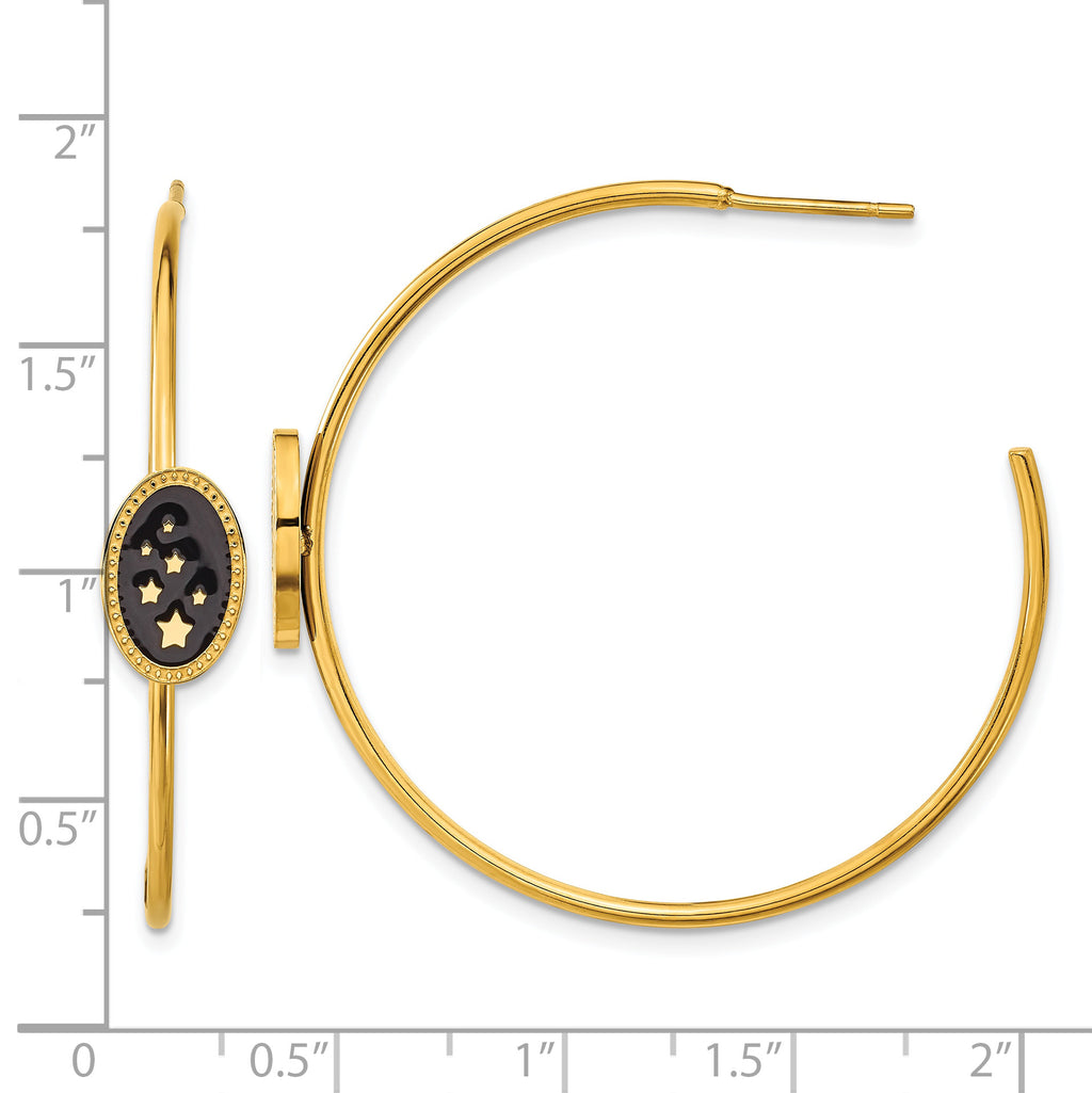 Stainless Steel Gold-Tone Enamel Polished Star C-Hoop Earrings for Women