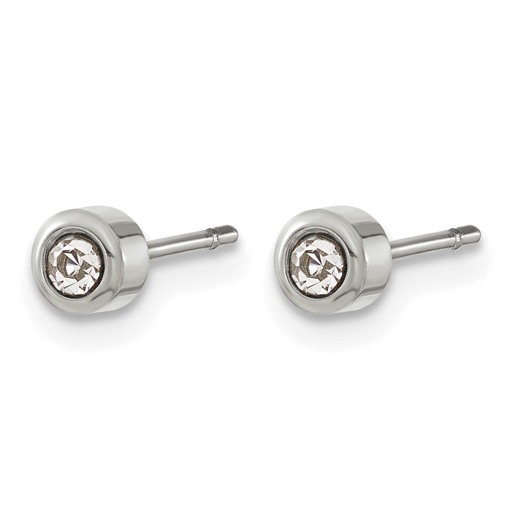 Stainless Steel Polished Lab-Created Crystal Button Earrings