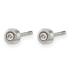 Stainless Steel Polished Lab-Created Crystal Button Earrings