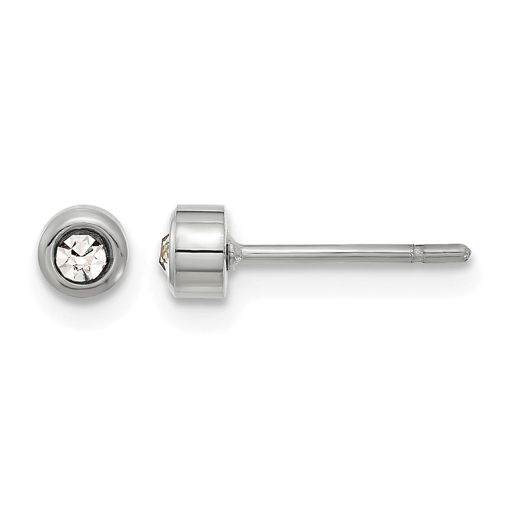 Stainless Steel Polished Lab-Created Crystal Button Earrings