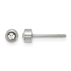 Stainless Steel Polished Lab-Created Crystal Button Earrings
