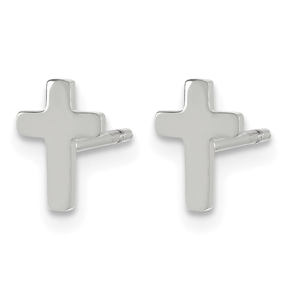 Stainless Steel Polished Cross Button Earrings