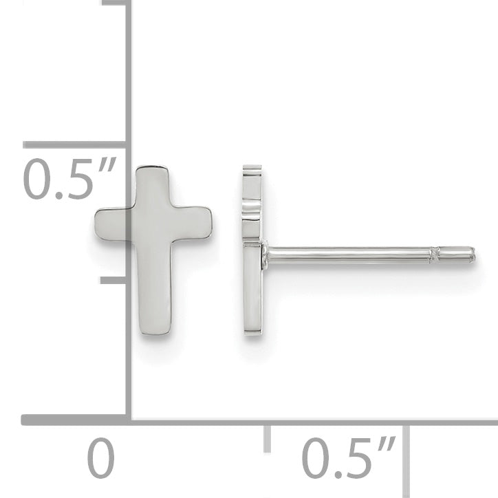 Stainless Steel Polished Cross Button Earrings