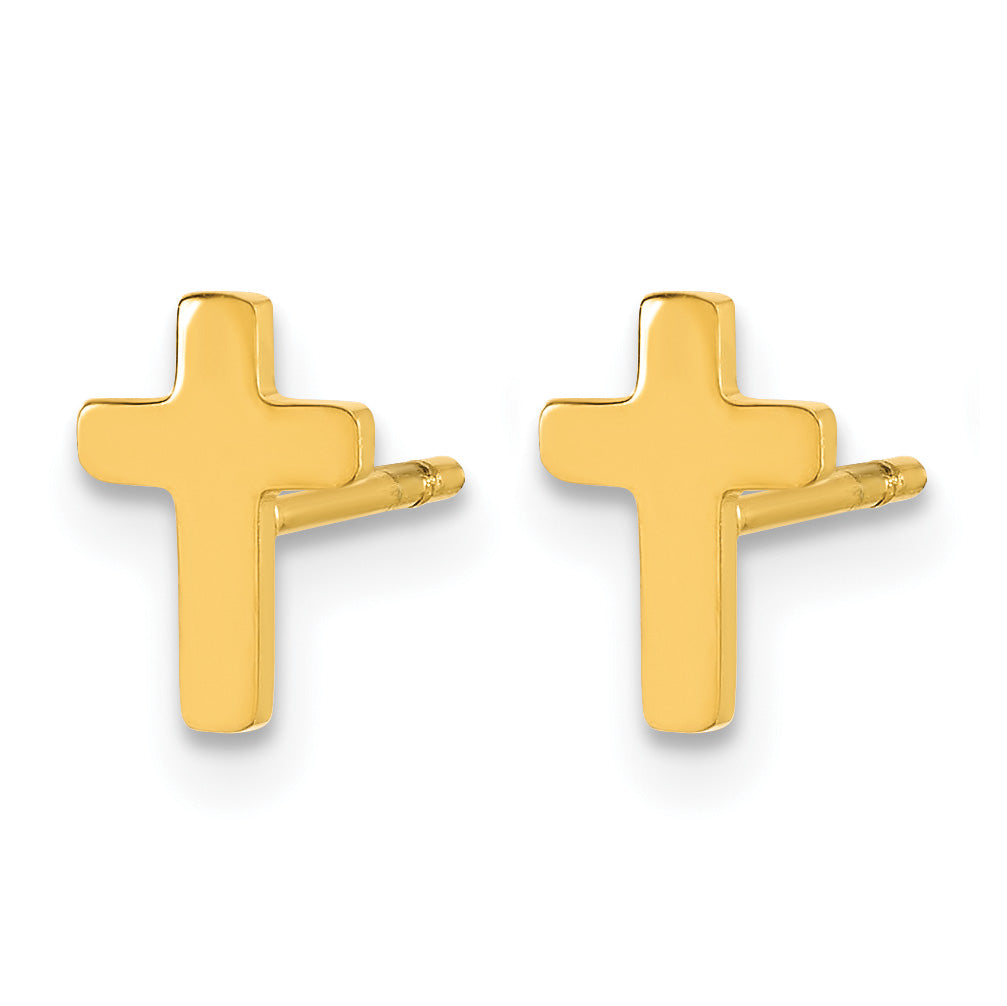 Stainless Steel Gold-Tone Polished Cross Button Earrings Secondary image