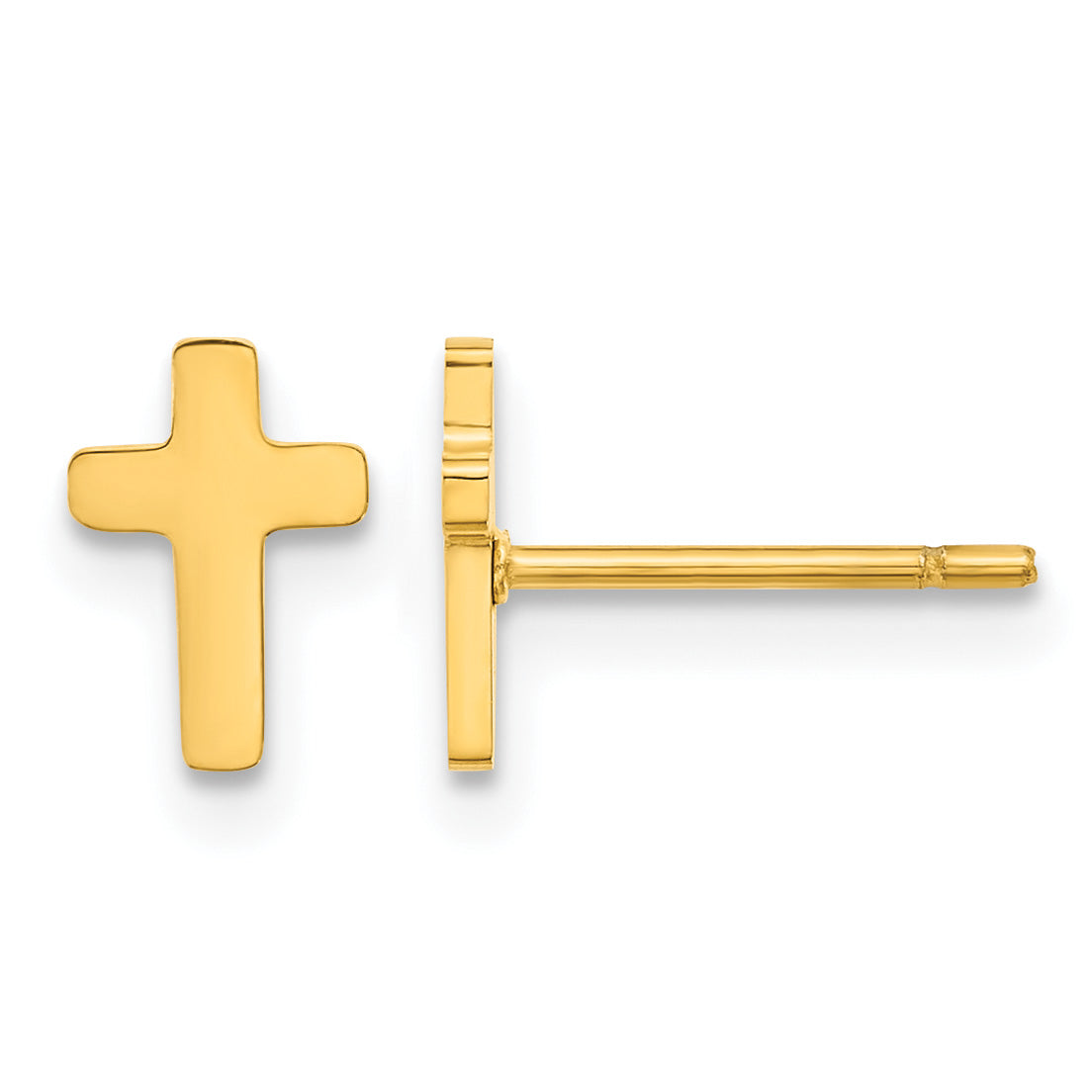 Stainless Steel Gold-Tone Polished Cross Button Earrings