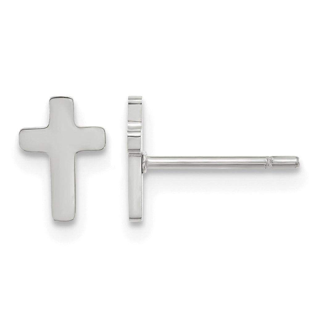 Stainless Steel Polished Cross Button Earrings
