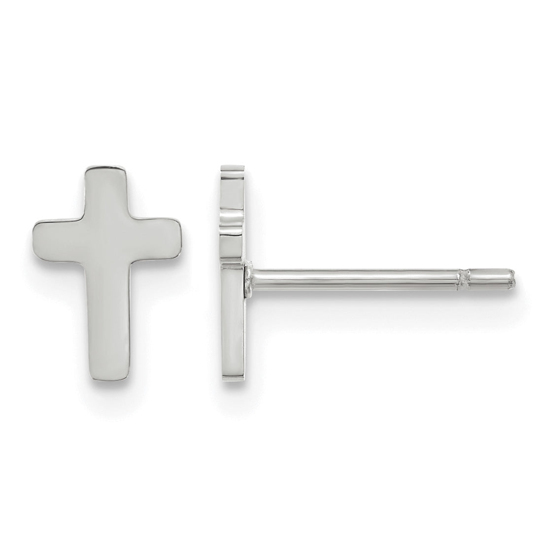 Stainless Steel Polished Cross Button Earrings