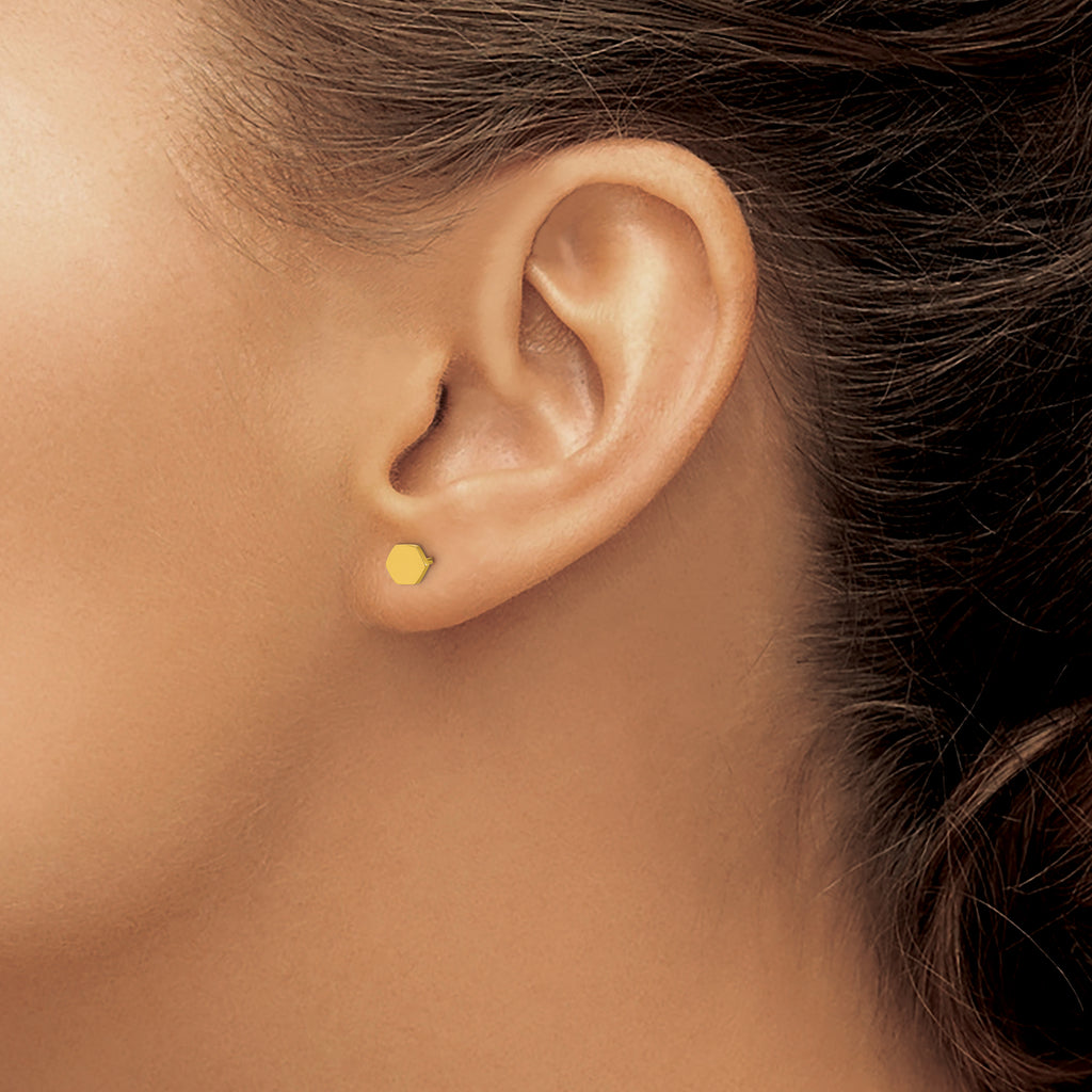 Chisel Stainless Steel Polished Yellow IP-plated Hexagon Post Earrings