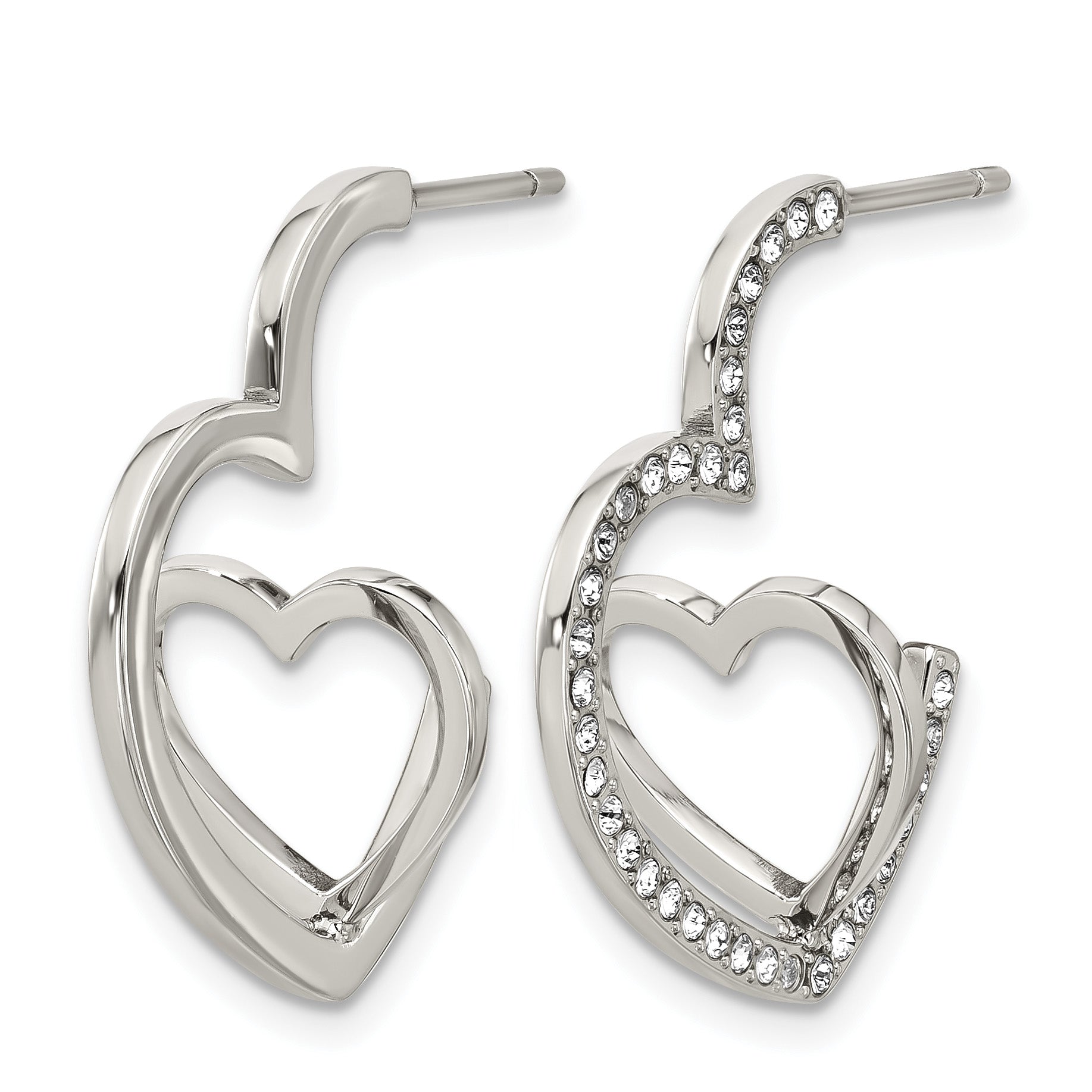 Polished Crystal Heart Stainless Steel Hoop Earrings 12.5mm Secondary image