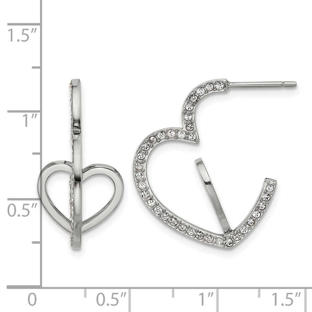 Stainless Steel Polished Heart Crystal C-Hoop Earrings for Women