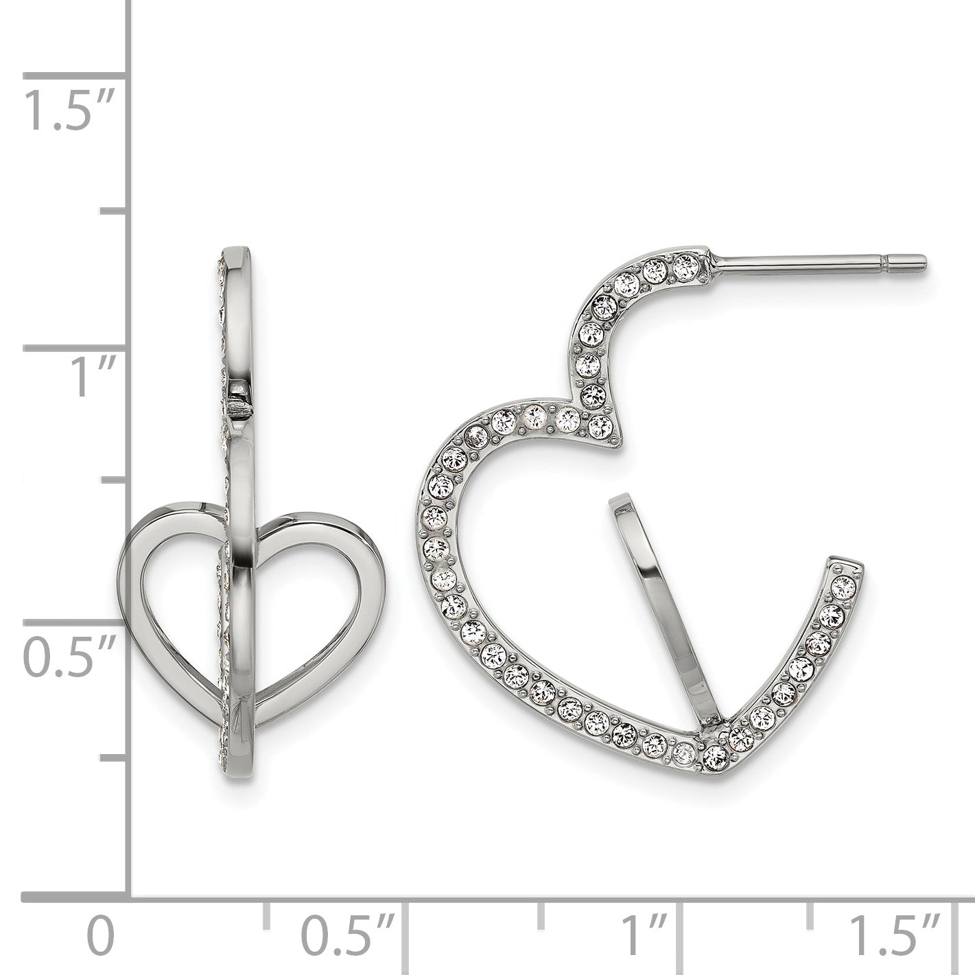Stainless Steel Polished Heart Crystal C-Hoop Earrings for Women