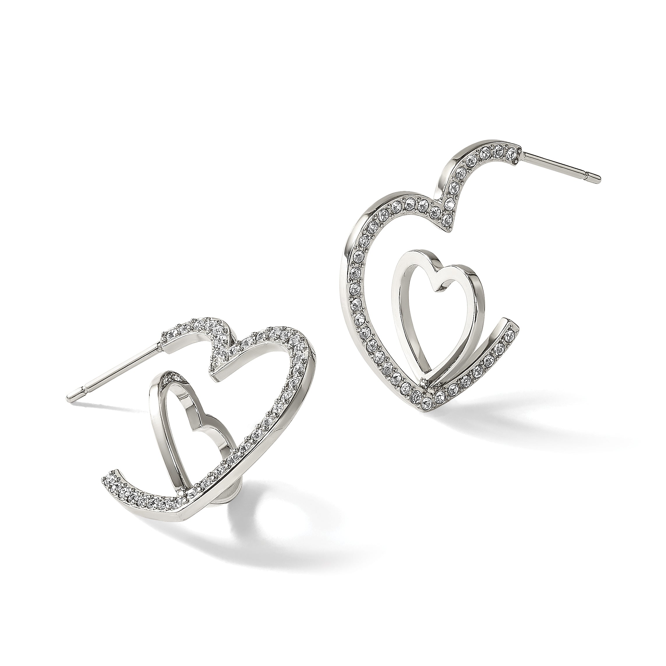 Stainless Steel Polished Heart Crystal C-Hoop Earrings for Women