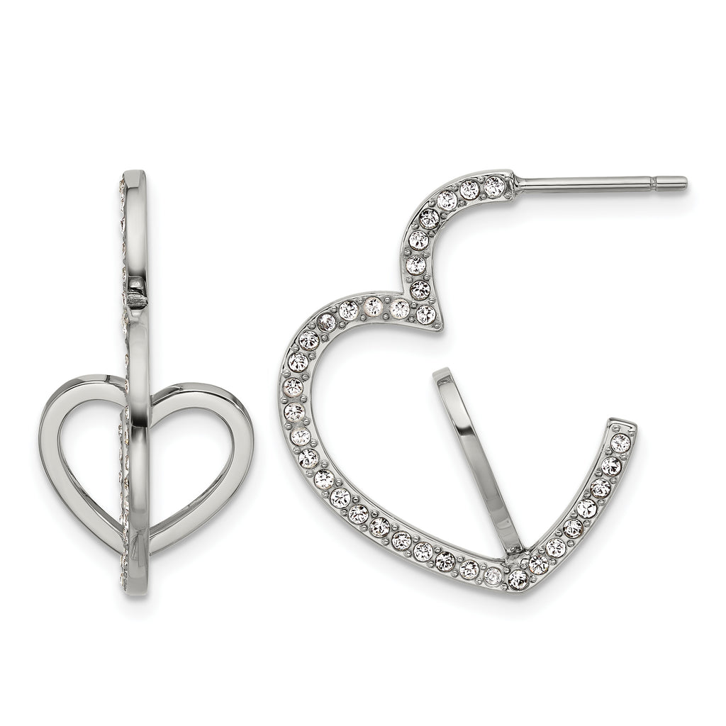 Stainless Steel Polished Heart Crystal C-Hoop Earrings for Women