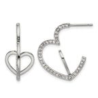 Polished Crystal Heart Stainless Steel Hoop Earrings 12.5mm