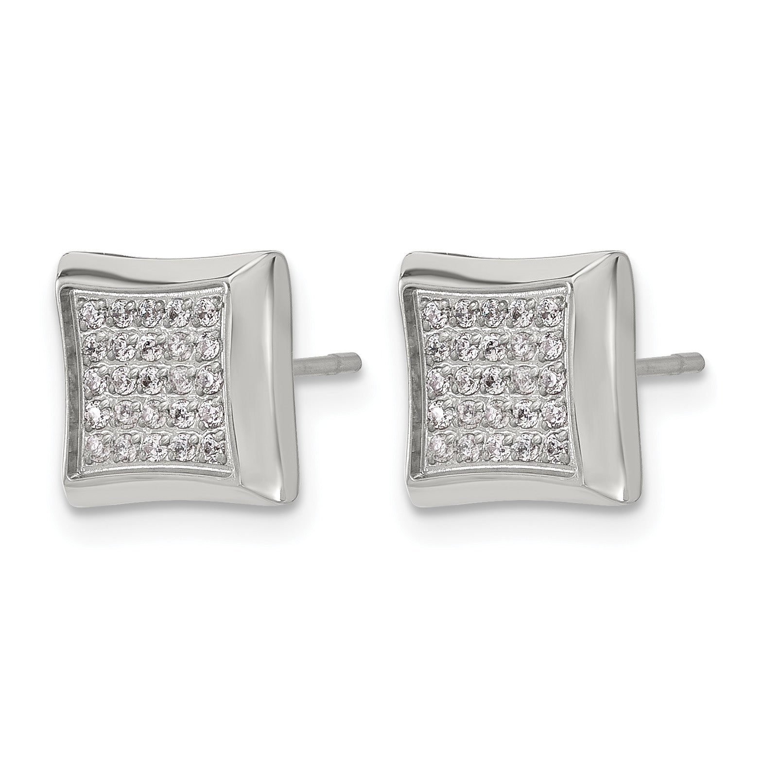 Men's Polished Cubic Zirconia Stainless Steel Button Earrings 9mm Secondary image
