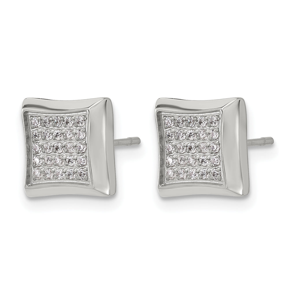 Stainless Steel Polished Cubic Zirconia Button Earrings for Men