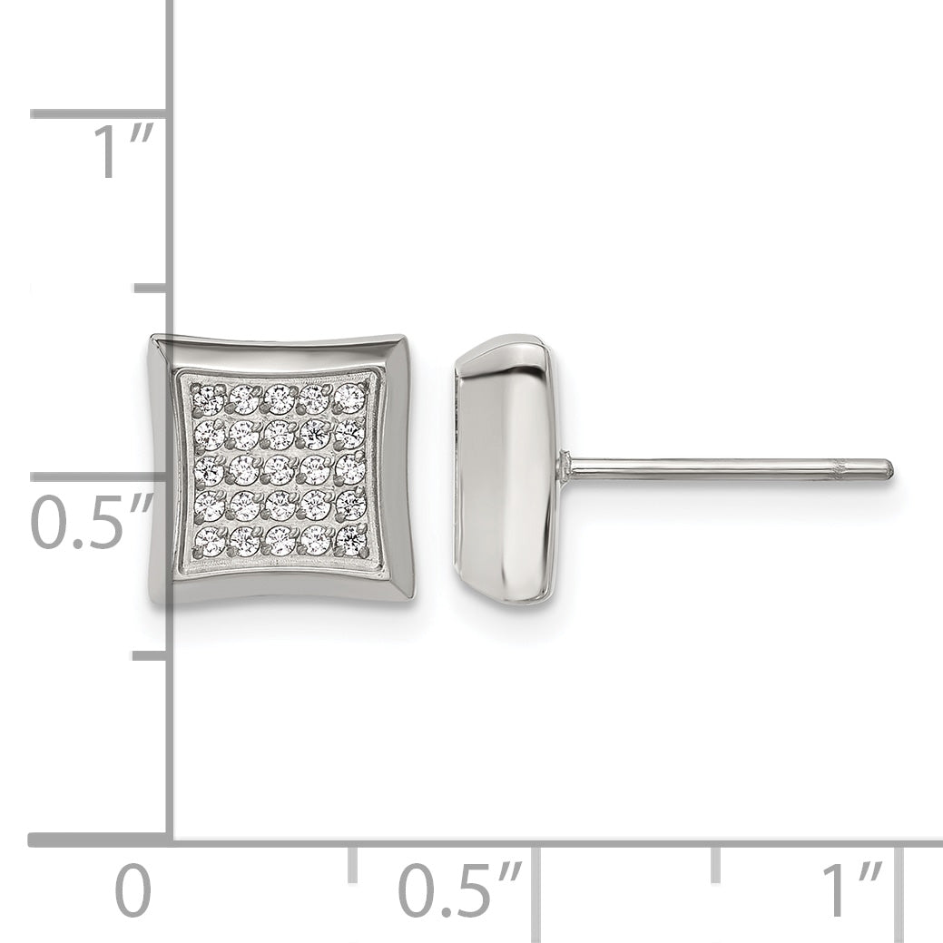 Stainless Steel Polished Cubic Zirconia Button Earrings for Men