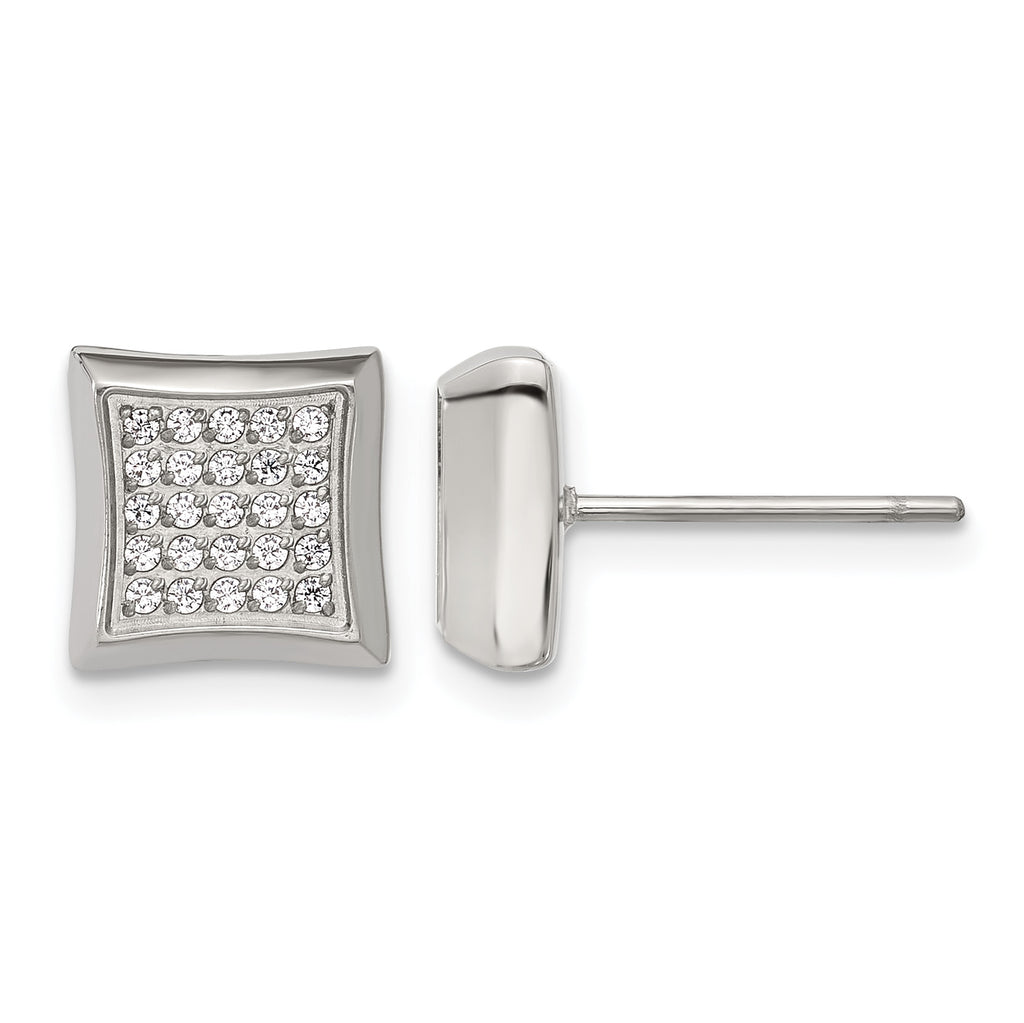 Stainless Steel Polished Cubic Zirconia Button Earrings for Men