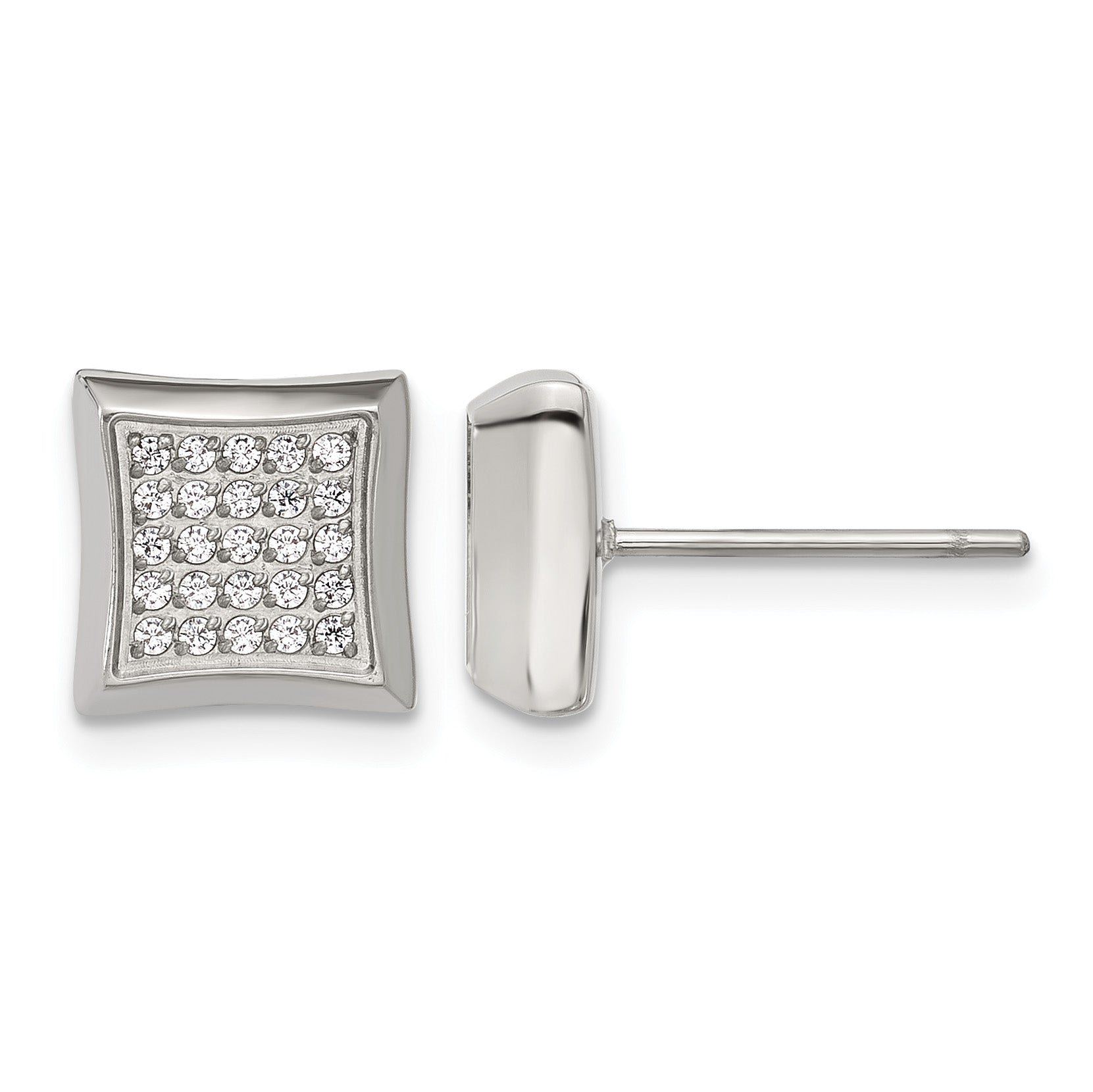Stainless Steel Polished Cubic Zirconia Button Earrings for Men