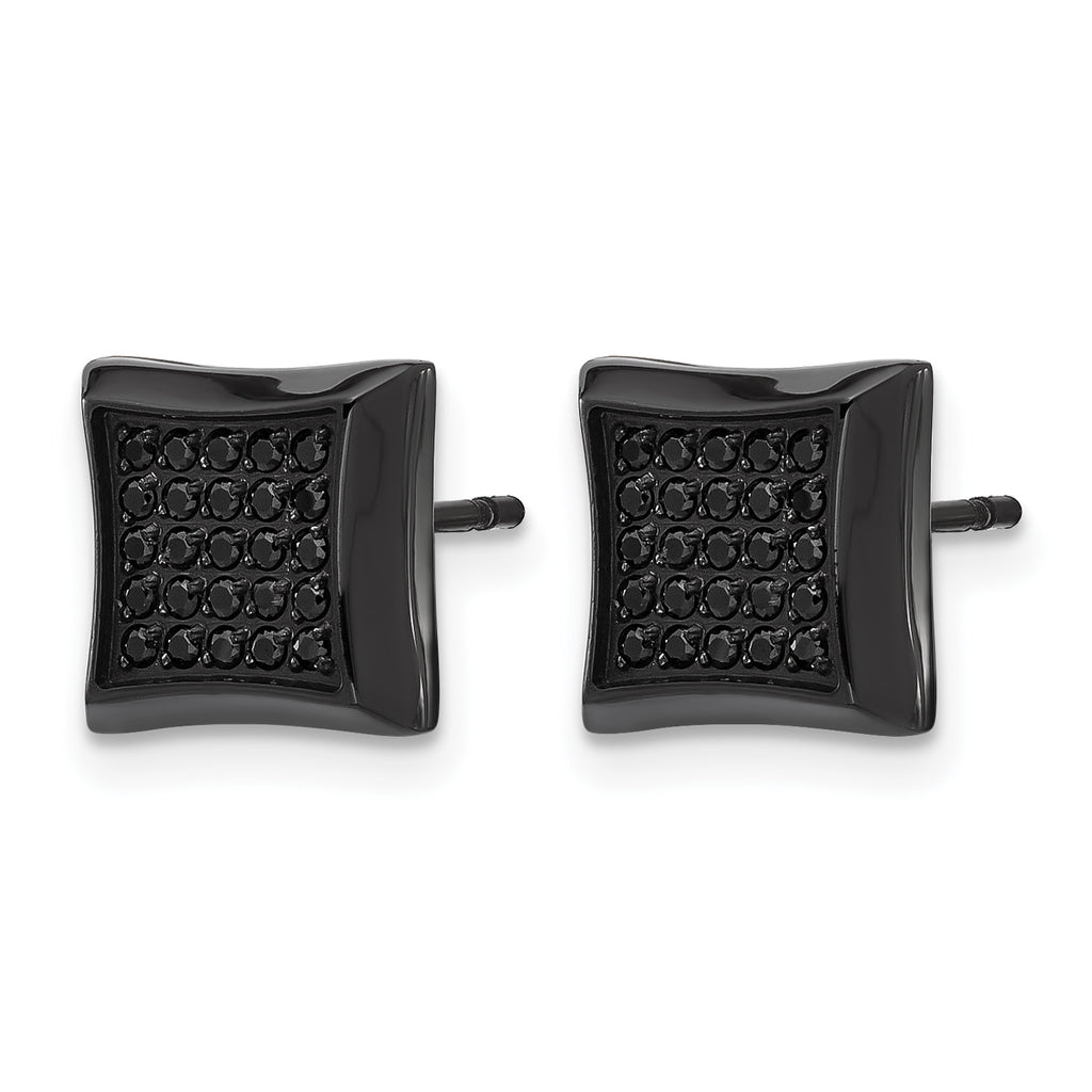 Stainless Steel Polished Black Cubic Zirconia Button Earrings for Men