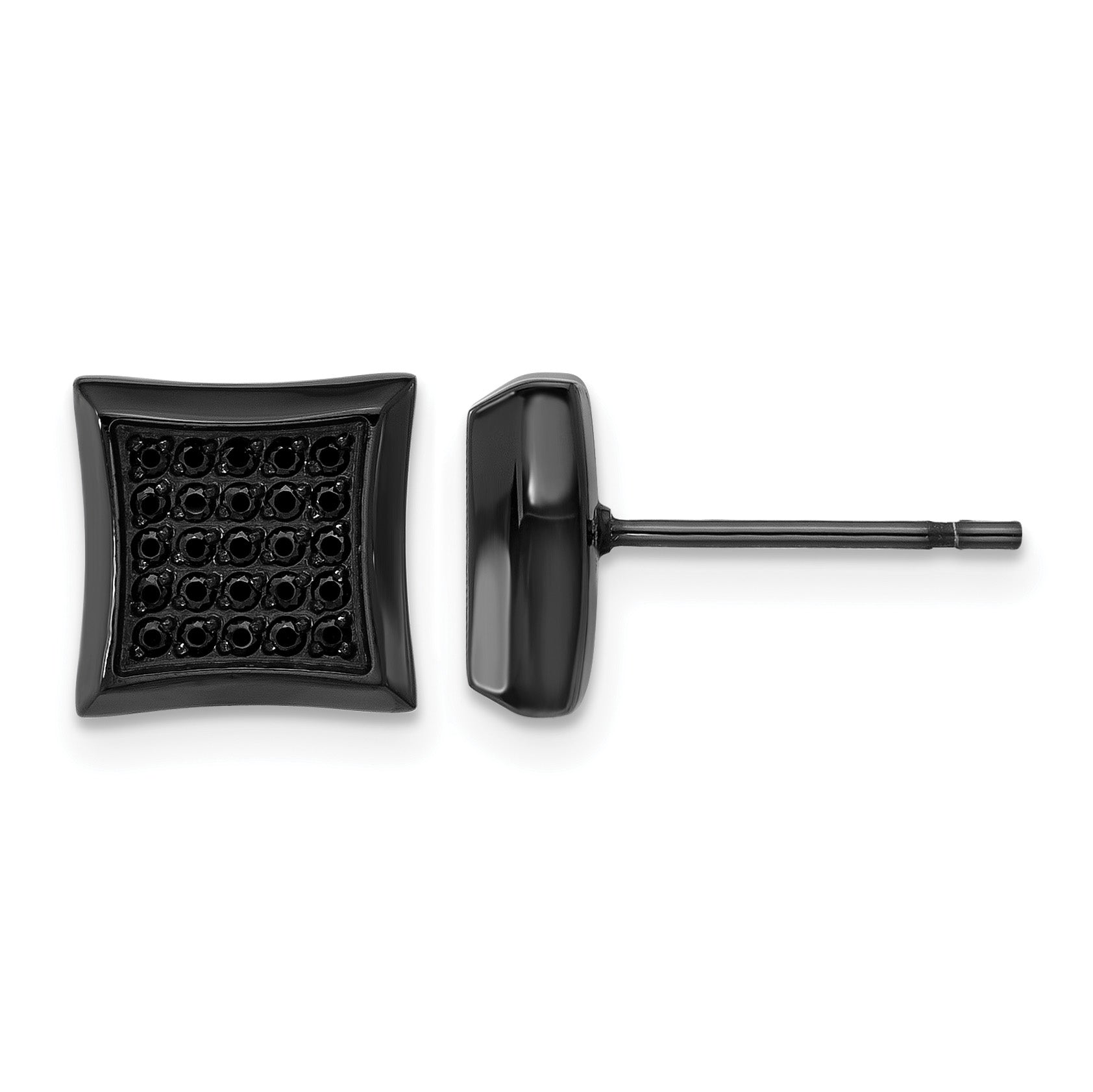 Men's Black Ion-Plated Polished Cubic Zirconia Stainless Steel Button Earrings 9mm Main image