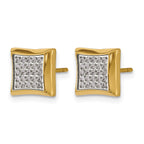 Stainless Steel Gold-Tone Polished Cubic Zirconia Button Earrings for Men