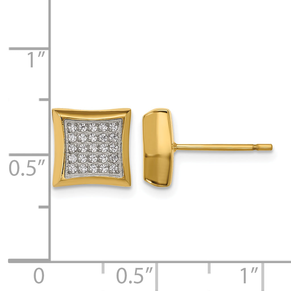 Stainless Steel Gold-Tone Polished Cubic Zirconia Button Earrings for Men